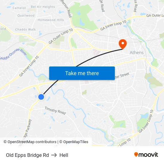 Old Epps Bridge Rd to Hell map
