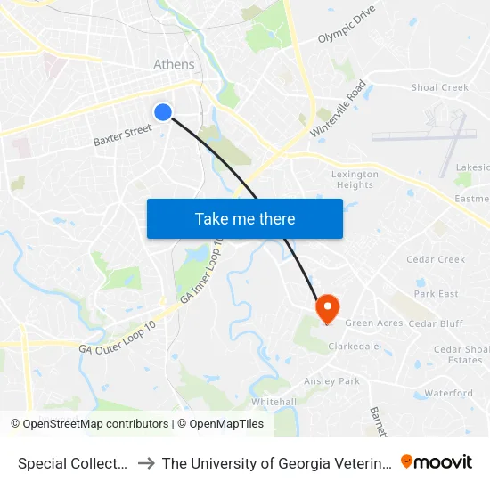 Special Collections Library to The University of Georgia Veterinary Teaching Hospital map