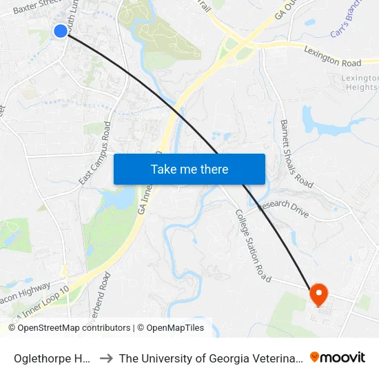 Oglethorpe House  West to The University of Georgia Veterinary Teaching Hospital map