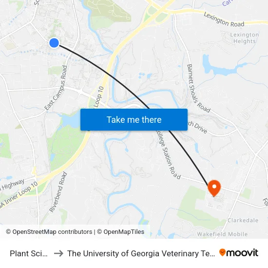 Plant Sciences to The University of Georgia Veterinary Teaching Hospital map