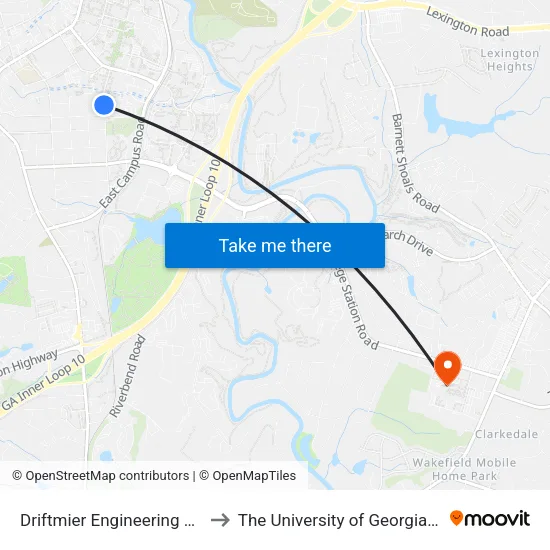 Driftmier Engineering Center (To College Station) to The University of Georgia Veterinary Teaching Hospital map