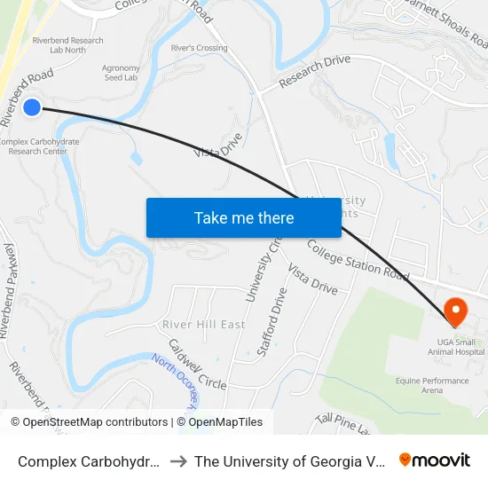 Complex Carbohydrate Research Center to The University of Georgia Veterinary Teaching Hospital map