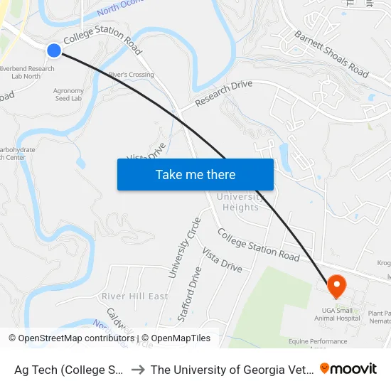 Ag Tech (College Station - Outbound) to The University of Georgia Veterinary Teaching Hospital map