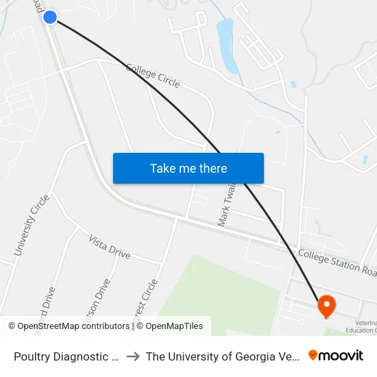 Poultry Diagnostic & Research Center to The University of Georgia Veterinary Teaching Hospital map