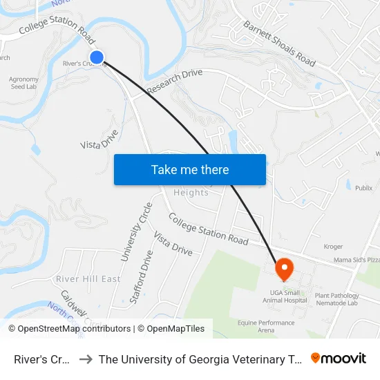 River's Crossing to The University of Georgia Veterinary Teaching Hospital map