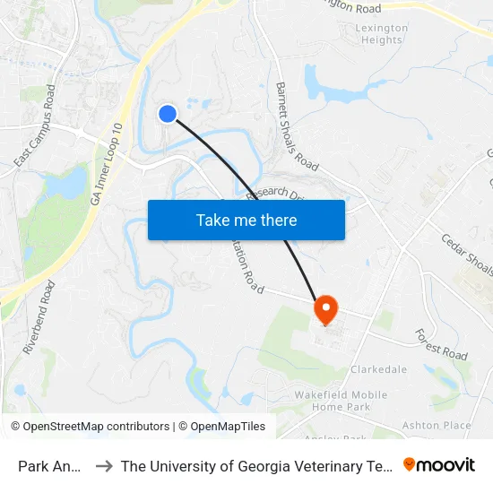Park And Ride to The University of Georgia Veterinary Teaching Hospital map