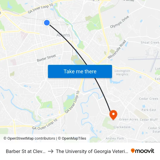 Barber St at Cleveland Ave Ob to The University of Georgia Veterinary Teaching Hospital map