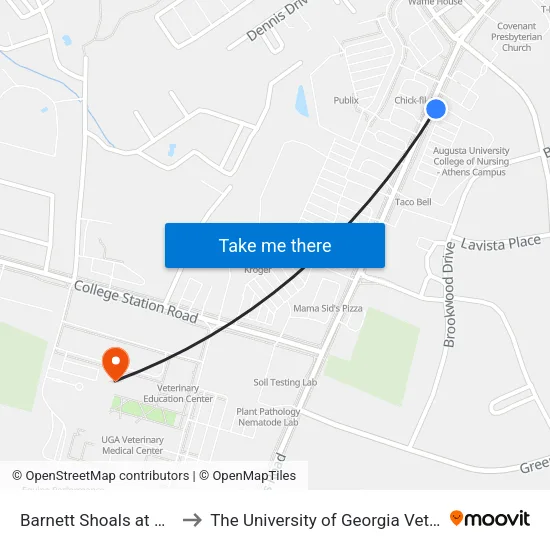 Barnett Shoals at Green Acres Sc Ob to The University of Georgia Veterinary Teaching Hospital map