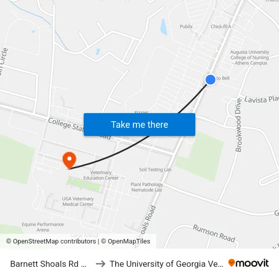 Barnett Shoals Rd @ Access Road Neb to The University of Georgia Veterinary Teaching Hospital map