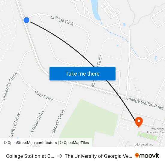 College Station at College Cir 2nd Stop to The University of Georgia Veterinary Teaching Hospital map