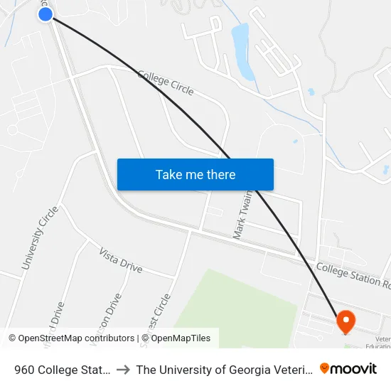 960 College Station - U.S. Epa to The University of Georgia Veterinary Teaching Hospital map