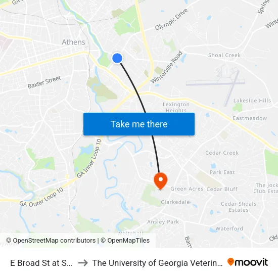 E Broad St at S Peter St Ob to The University of Georgia Veterinary Teaching Hospital map