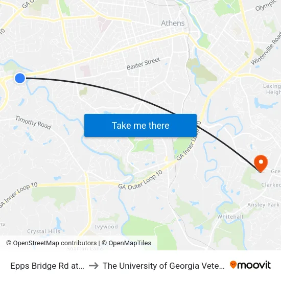 Epps Bridge Rd at Atlanta Hwy Ib to The University of Georgia Veterinary Teaching Hospital map