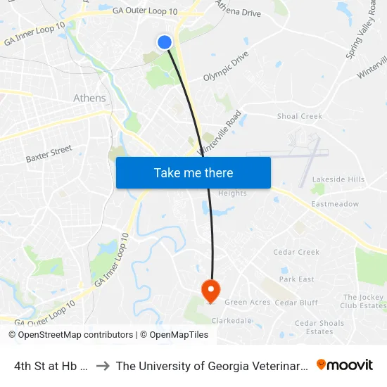 4th St at Hb Stroud Ib to The University of Georgia Veterinary Teaching Hospital map