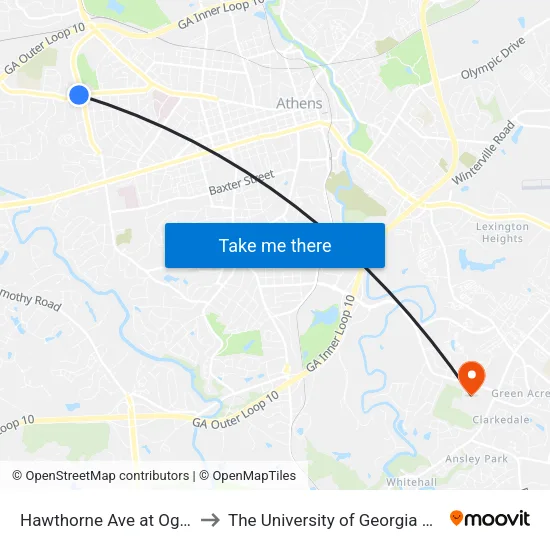 Hawthorne Ave at Oglethorpe Ave Outbound to The University of Georgia Veterinary Teaching Hospital map