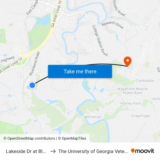Lakeside Dr at Bldg A 1st Stop Ib to The University of Georgia Veterinary Teaching Hospital map