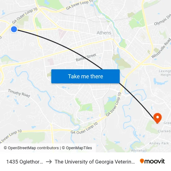 1435 Oglethorpe Avenue to The University of Georgia Veterinary Teaching Hospital map