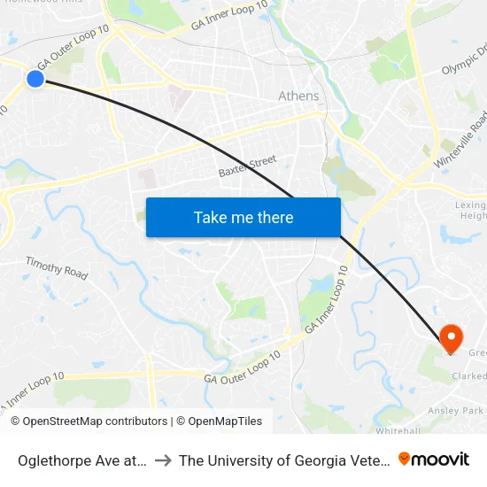 Oglethorpe Ave at Ga 10 Loop Ob to The University of Georgia Veterinary Teaching Hospital map