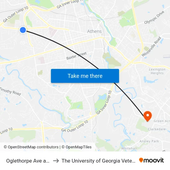 Oglethorpe Ave at Gilleland Dr Ib to The University of Georgia Veterinary Teaching Hospital map