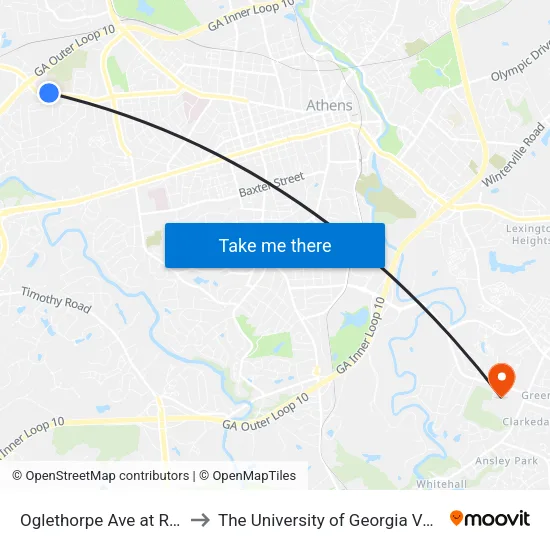 Oglethorpe Ave at Resource Medical Ob to The University of Georgia Veterinary Teaching Hospital map