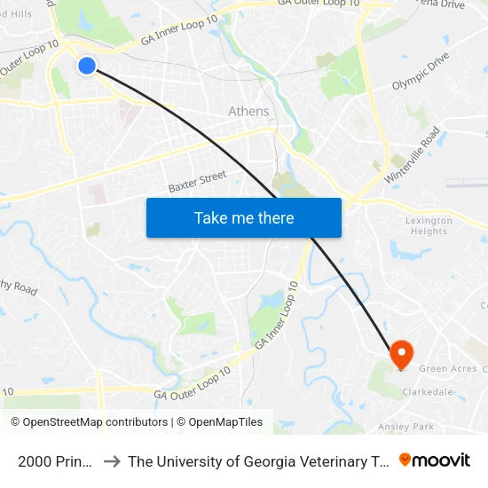 2000 Prince Ave to The University of Georgia Veterinary Teaching Hospital map