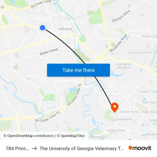 784 Prince Ave to The University of Georgia Veterinary Teaching Hospital map