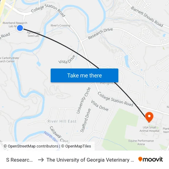 S Research Lab Ib to The University of Georgia Veterinary Teaching Hospital map