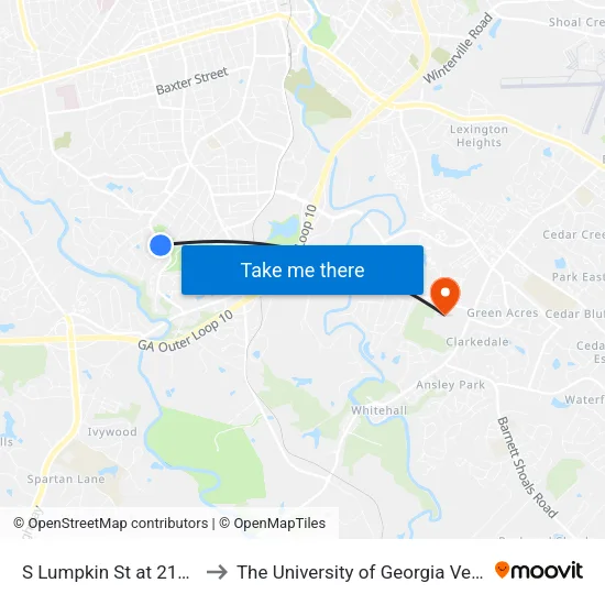 S Lumpkin St at 2136 S Lumpkin St Ob to The University of Georgia Veterinary Teaching Hospital map