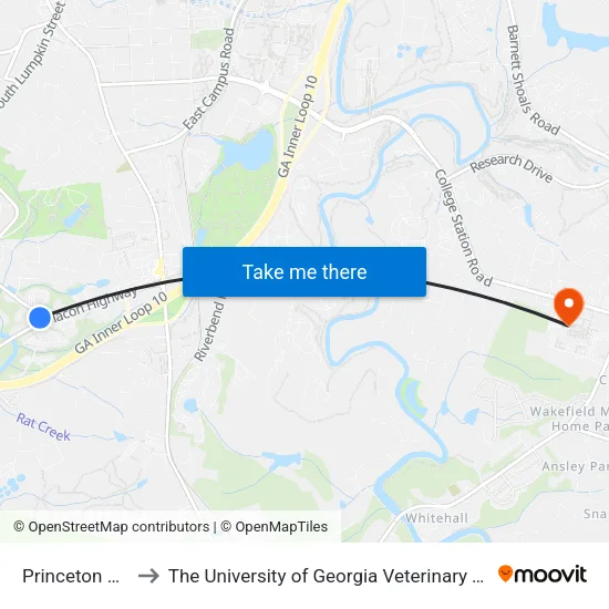 Princeton Umc Ob to The University of Georgia Veterinary Teaching Hospital map