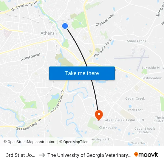 3rd St at John St Ob to The University of Georgia Veterinary Teaching Hospital map