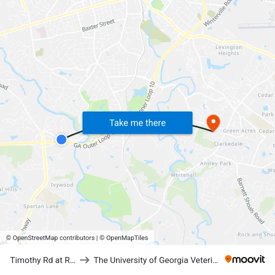 Timothy Rd at Rhodes Dr Ob to The University of Georgia Veterinary Teaching Hospital map