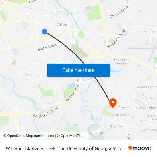 W Hancock Ave at N Harris St Ob to The University of Georgia Veterinary Teaching Hospital map