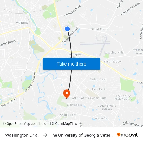 Washington Dr at Luther Ln Ib to The University of Georgia Veterinary Teaching Hospital map