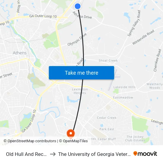 Old Hull And Recycle Center Ob to The University of Georgia Veterinary Teaching Hospital map