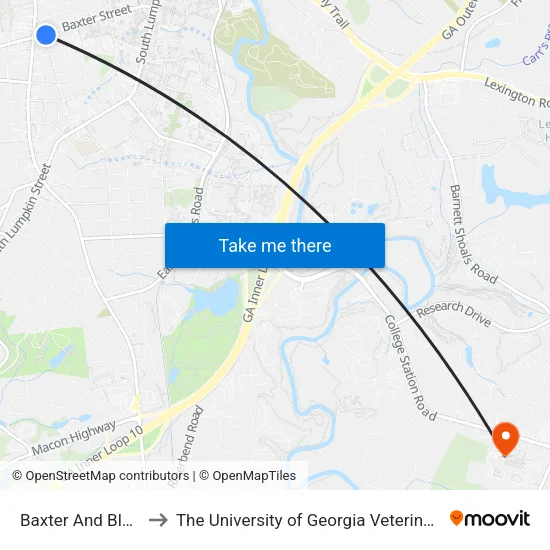 Baxter And Bloomfield Ib to The University of Georgia Veterinary Teaching Hospital map