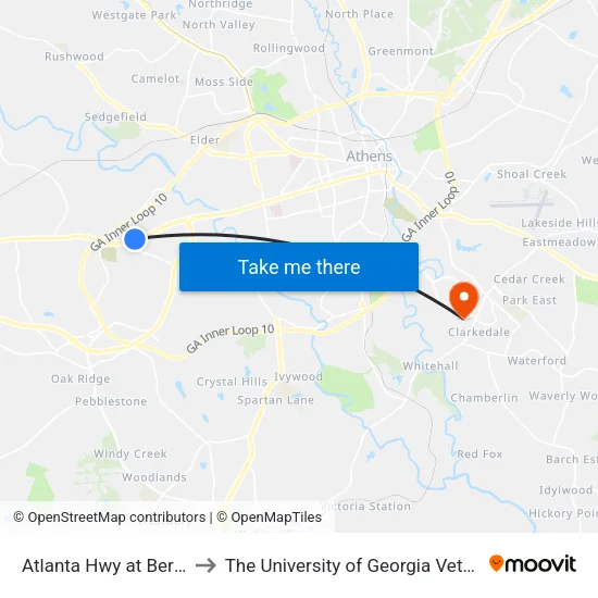 Atlanta Hwy at Bernstein Funeral Ib to The University of Georgia Veterinary Teaching Hospital map