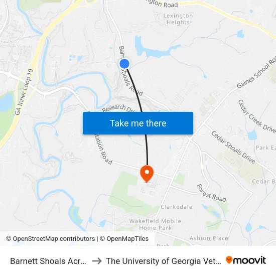 Barnett Shoals Across Carriage Ln Ib to The University of Georgia Veterinary Teaching Hospital map