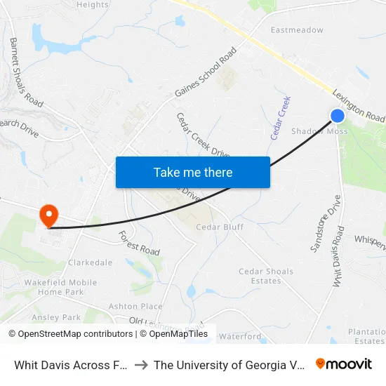 Whit Davis Across From Firewood Ct Ob to The University of Georgia Veterinary Teaching Hospital map