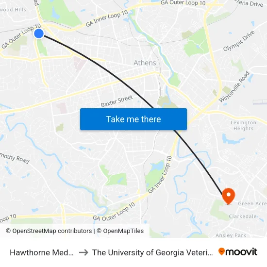 Hawthorne Medical Center Ib to The University of Georgia Veterinary Teaching Hospital map