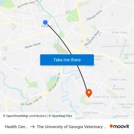 Health Center Ib 8 to The University of Georgia Veterinary Teaching Hospital map