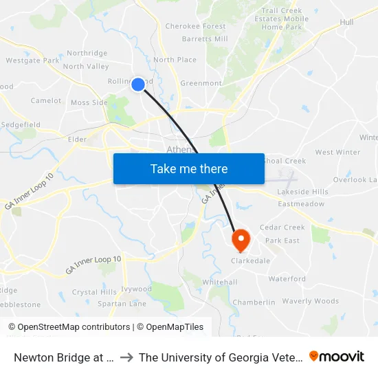 Newton Bridge at Kathwood Dr Ib to The University of Georgia Veterinary Teaching Hospital map