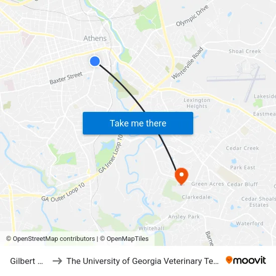 Gilbert Hall Ib to The University of Georgia Veterinary Teaching Hospital map