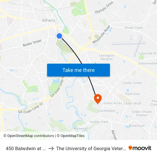 450 Balwdwin at Stone Mill Run to The University of Georgia Veterinary Teaching Hospital map