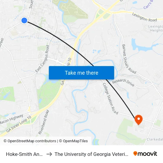 Hoke-Smith Annex Inbound to The University of Georgia Veterinary Teaching Hospital map