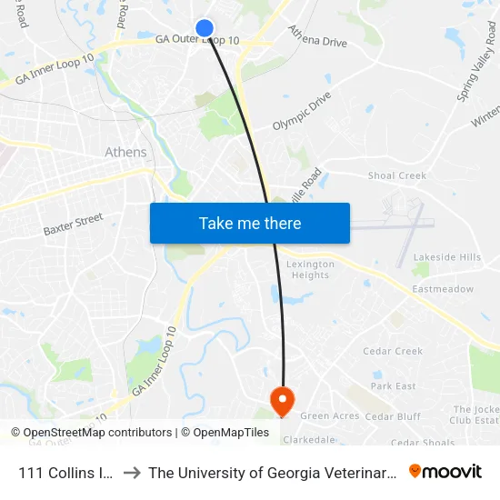111 Collins Industrial to The University of Georgia Veterinary Teaching Hospital map