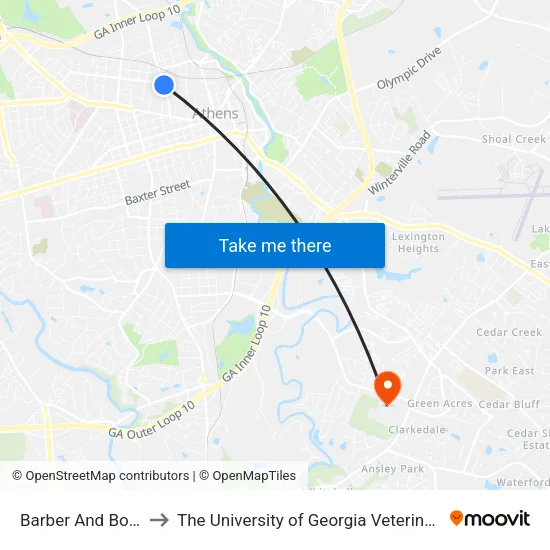 Barber And Boulevard Ob to The University of Georgia Veterinary Teaching Hospital map