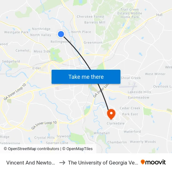 Vincent And Newton Bridge Hopehaven to The University of Georgia Veterinary Teaching Hospital map