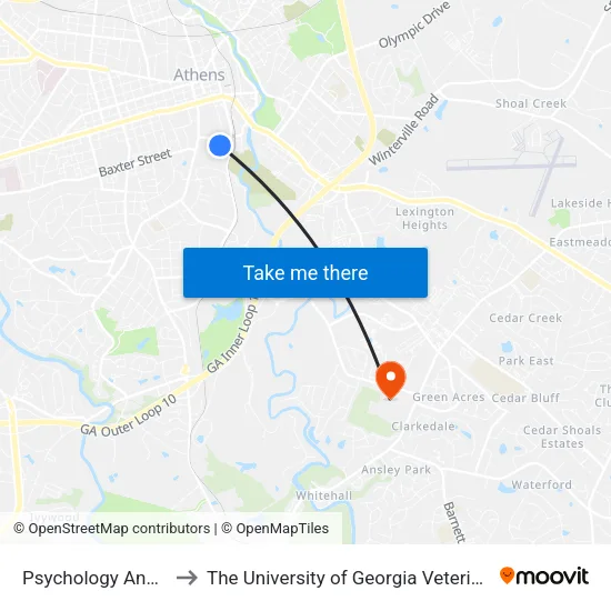 Psychology And Journalism to The University of Georgia Veterinary Teaching Hospital map