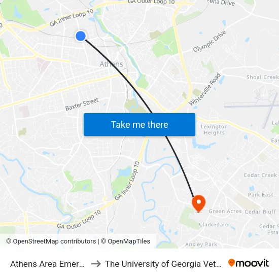 Athens Area Emergency Food Bank to The University of Georgia Veterinary Teaching Hospital map