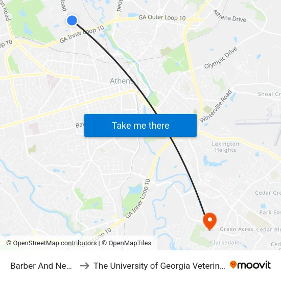 Barber And Newton Brg Ob to The University of Georgia Veterinary Teaching Hospital map